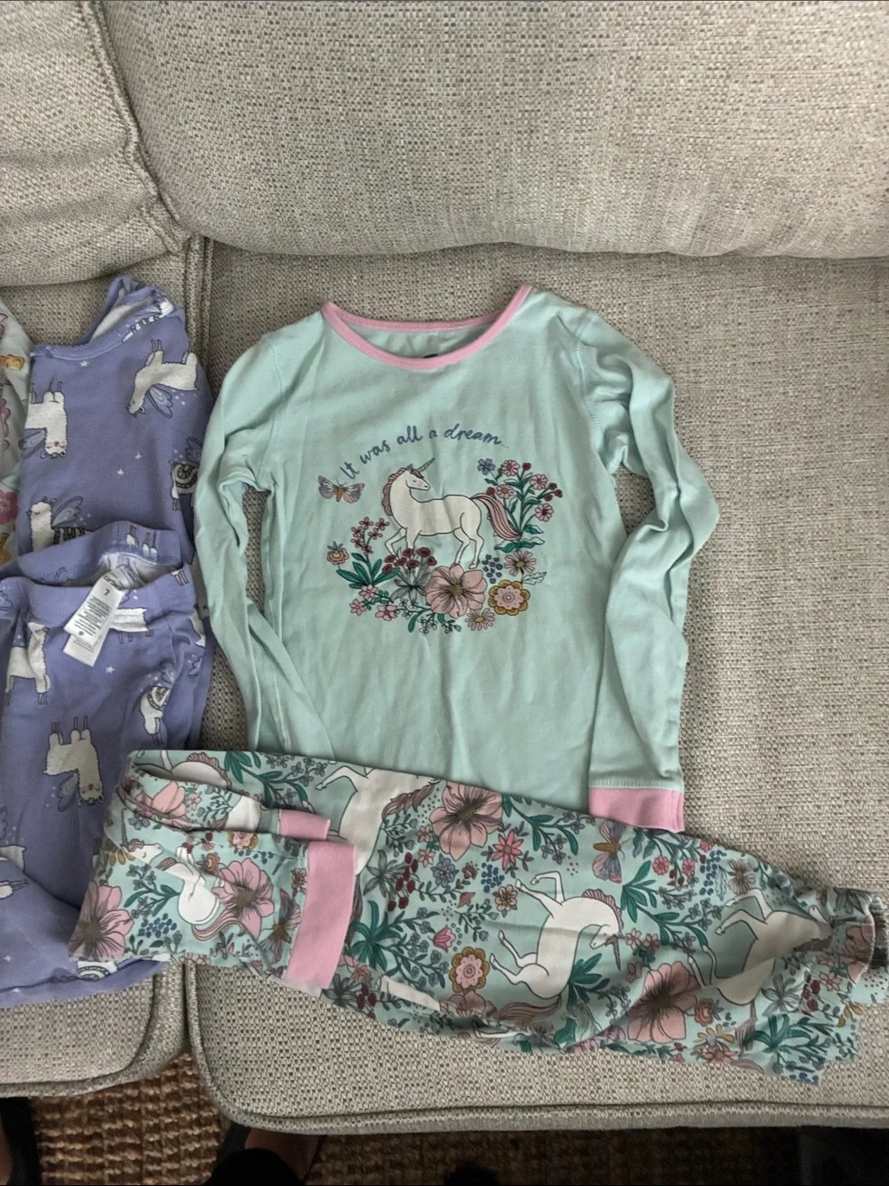 Girls' Unicorn & Floral Mixed Pajama Set - Mint, Pink, Purple